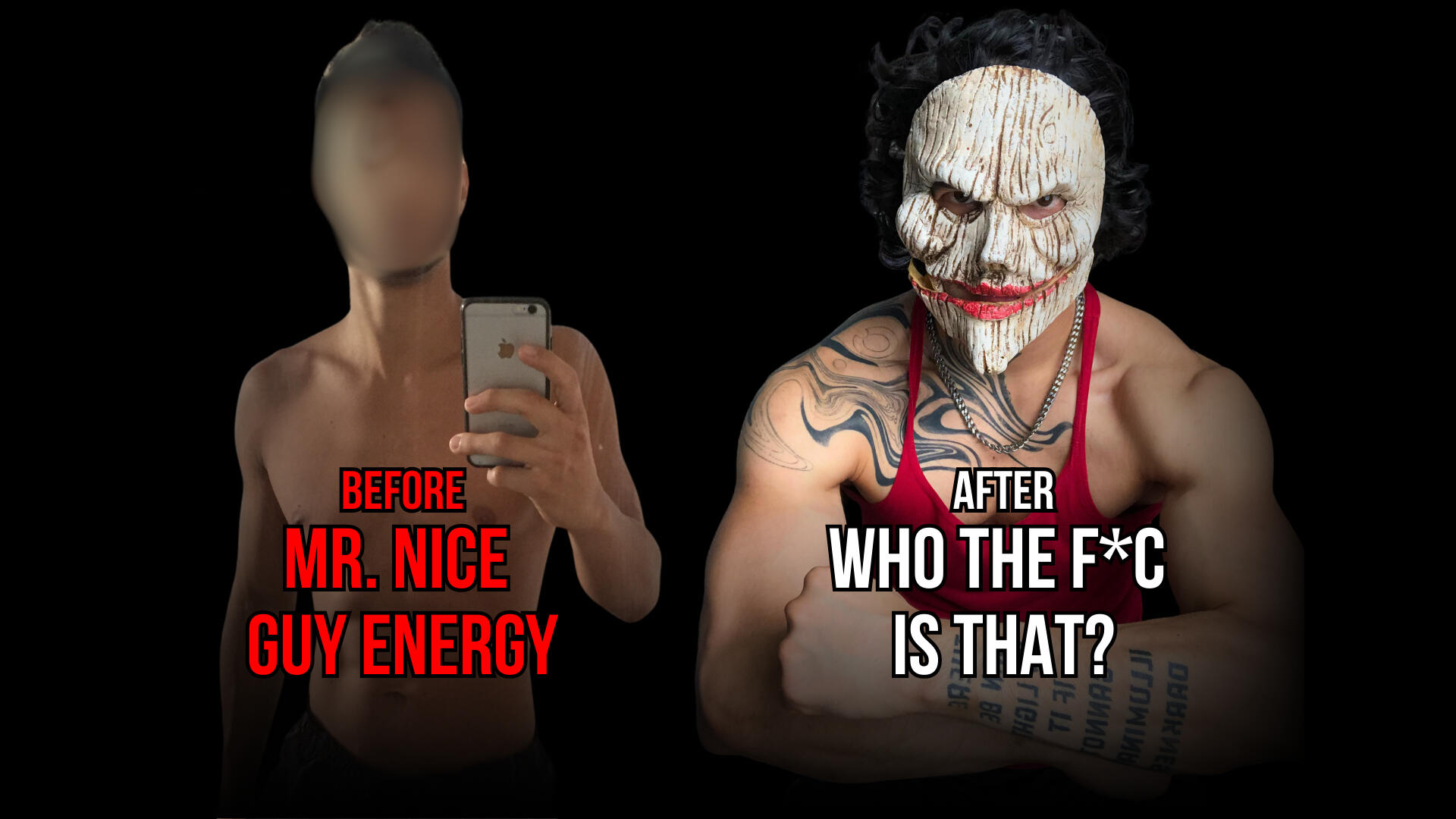 From Bullied to Dangerous — Real Transformation, Real Power Before and after photo showing a man’s transformation from bullied and invisible to powerful and attention-commanding physique with bold presence.